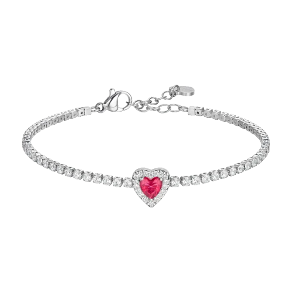 Luca Barra bracciale donna tennis con cuore con zirconi rossi e bianchi
