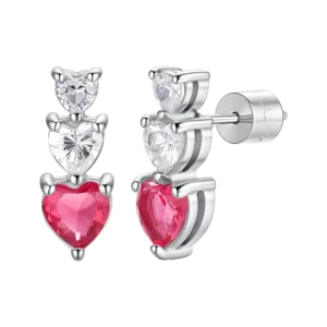 Luca Barra orecchino donna mono con cuori e zirconi bianchi e rossi