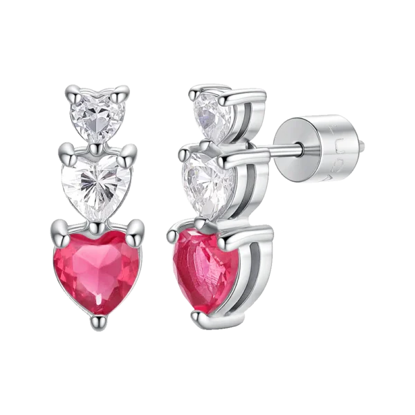 Luca Barra orecchino donna mono con cuori e zirconi bianchi e rossi