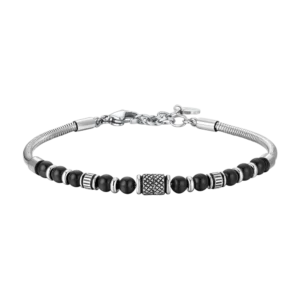 Luca Barra bracciale catena con elementi effetto vintage e sfere nere