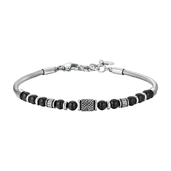 Luca Barra bracciale catena con elementi effetto vintage e sfere nere