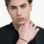 Luca Barra bracciale catena con elementi effetto vintage e sfere nere