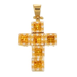 CIONDOLO ORO G 750 CROCE CON ZIRCONI BIANCHI E GIALLI