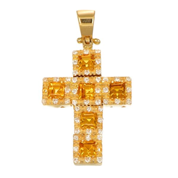 CIONDOLO ORO G 750 CROCE CON ZIRCONI BIANCHI E GIALLI
