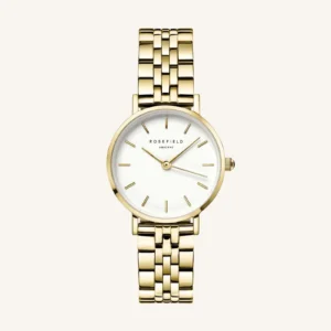 Rosefield orologio small edit cassa 26 mm a quadrante bianco e cinturino acciaio dorato