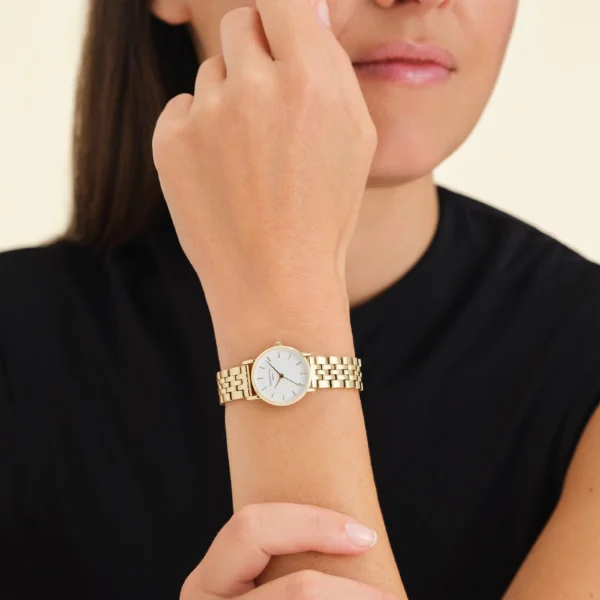 Rosefield orologio small edit cassa 26 mm a quadrante bianco e cinturino acciaio dorato