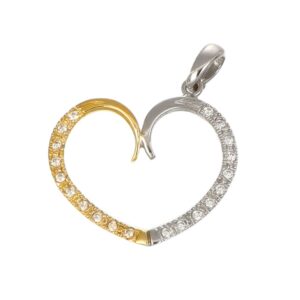 CIONDOLO DUE ORI CUORE CON ZIRCONI BIANCHI