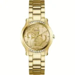 GUESS orologio con zirconi bianchi a quadrante dorato 36 mm