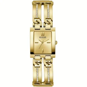 GUESS orologio ottagonale con zirconi bianchi a quadrante dorato