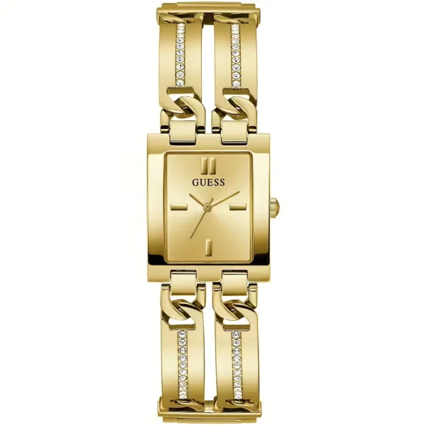 GUESS orologio ottagonale con zirconi bianchi a quadrante dorato