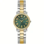 GUESS orologio con zirconi bianco, quadrante verde, cinturino dorato 32mm