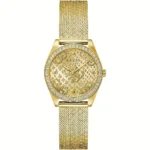 GUESS orologio con zirconi bianchi, a quadrante champagne e cinturino dorato