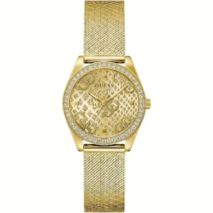 GUESS orologio con zirconi bianchi, a quadrante champagne e cinturino dorato