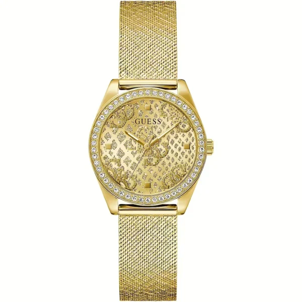 GUESS orologio con zirconi bianchi, a quadrante champagne e cinturino dorato