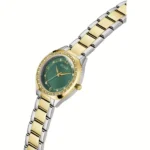 GUESS orologio con zirconi bianchi a quadrante verde e cinturino dorato