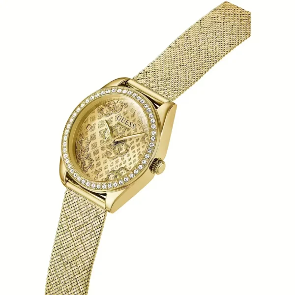 GUESS orologio con zirconi bianchi, a quadrante champagne e cinturino dorato