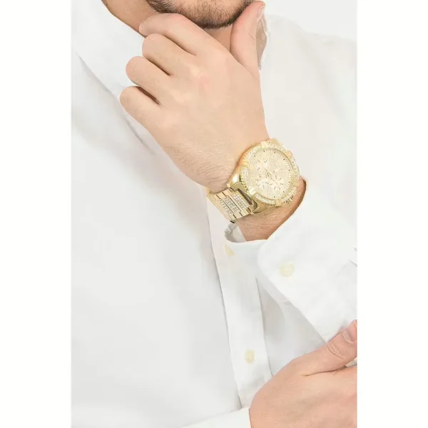 GUESS orologio a zirconi bianchi quadrante dorato cinturino dorato 48 mm