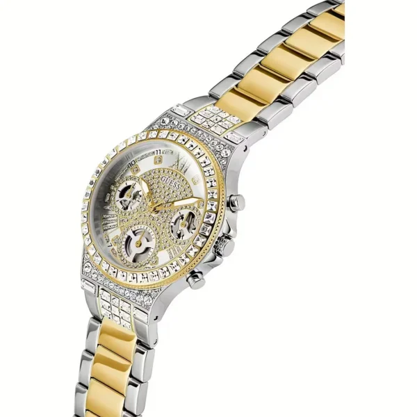 GUESS orologio multifunzione a zirconi bianchi con quadrante argento