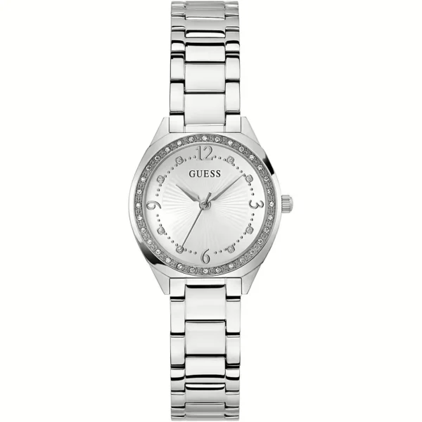 GUESS orologio con zirconi bianco a quadrante acciaio 30 mm al quarzo