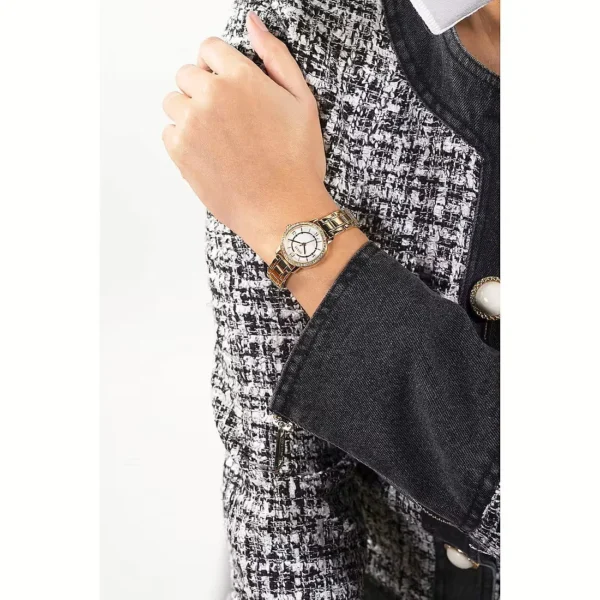 GUESS orologio al quarzo con zirconi a quadrante bianco e cinturino dorato 28 mm