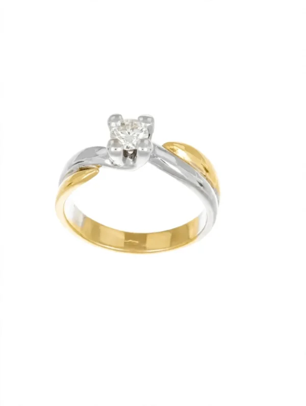ANELLO DUE ORI SOLITARIO CON DIAMANTE KT 0.18 GVS1