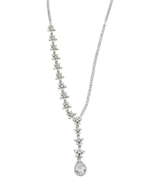 COLLANA ORO BIANCO SEMIRIGIDA CON ZIRCONI BIANCHI PENDENTI CON GOCCIA