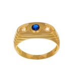ANELLO ORO GIALLO UOMO CON ZIRCONI BIANCHI E BLU