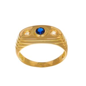 ANELLO ORO GIALLO UOMO CON ZIRCONI BIANCHI E BLU