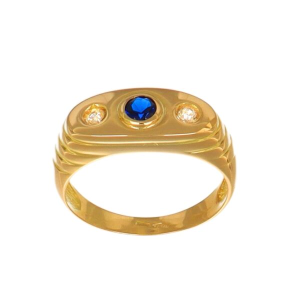 ANELLO ORO GIALLO UOMO CON ZIRCONI BIANCHI E BLU