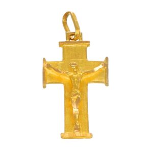 CIONDOLO ORO GIALLO CROCE CON GESÙ LUCIDA SATINATA