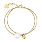 S'Agapõ bracciale doppio filo con perla dorato da 18,5 cm