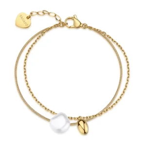 S'Agapõ bracciale doppio filo con perla dorato da 18,5 cm