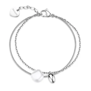 S'Agapõ bracciale doppio filo con perla da 18,5 cm