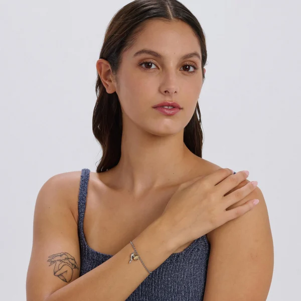 S'Agapõ bracciale a catena con quadrifoglio e corno da 18,5 cm