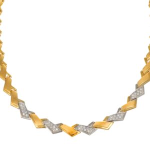 COLLANA DUE ORI LUCIDO SATINATA CON ZIRCONI BIANCHI