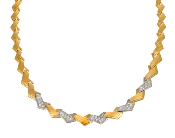 COLLANA DUE ORI LUCIDO SATINATA CON ZIRCONI BIANCHI