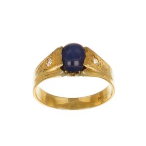 ANELLO ORO GIALLO CON ZAFFIRO STELLATO E ZIRCONI BIANCHI