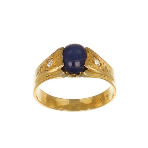 ANELLO ORO GIALLO CON ZAFFIRO STELLATO  E ZIRCONI BIANCHI