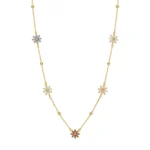 Rosato collana catena Gaia argento 925 oro giallo fiore zirconi multicolor