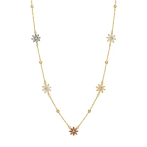 Rosato collana catena Gaia argento 925 oro giallo fiore zirconi multicolor