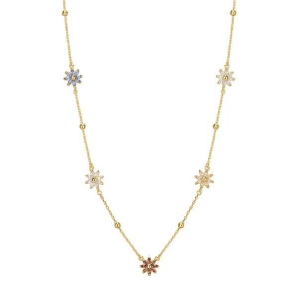 Rosato collana catena Gaia argento 925 oro giallo fiore zirconi multicolor