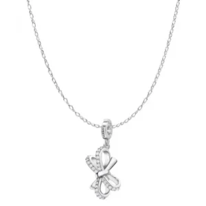 Rosato charm e collana argento 925 fiocco con zircone bianco