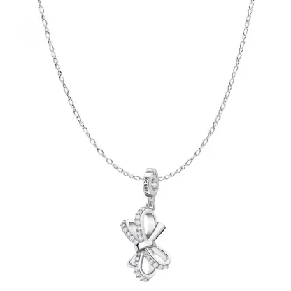 Rosato charm e collana argento 925 fiocco con zircone bianco