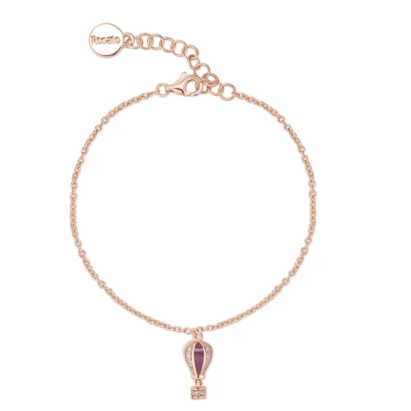 Rosato bracciale catena Aria argento 925 con mongolfiera, zirconi e oro rosa