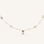 Rosato collana catena Gaia argento 925 oro giallo fiore zirconi multicolor
