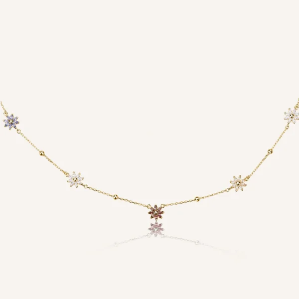 Rosato collana catena Gaia argento 925 oro giallo fiore zirconi multicolor