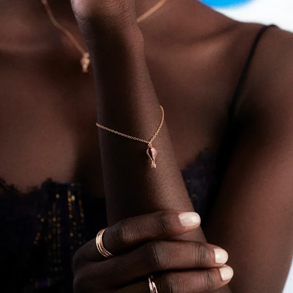 Rosato bracciale catena Aria argento 925 con mongolfiera, zirconi e oro rosa