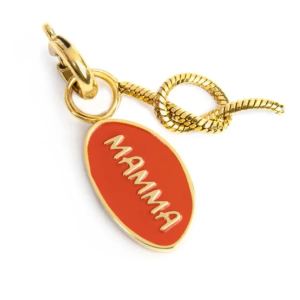 Marlù charm dorato con scritta "MAMMA" e dettaglio nodo snake