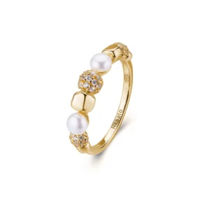 Rosato anello fedina argento 925 dorato con perle e zirconia