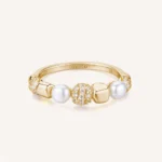 Rosato anello fedina argento 925 dorato con perle e zirconia